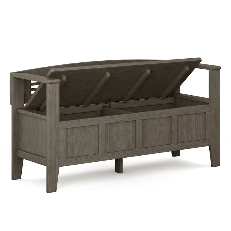 Banc de rangement d'entrée contemporain en bois massif de 122 cm de large