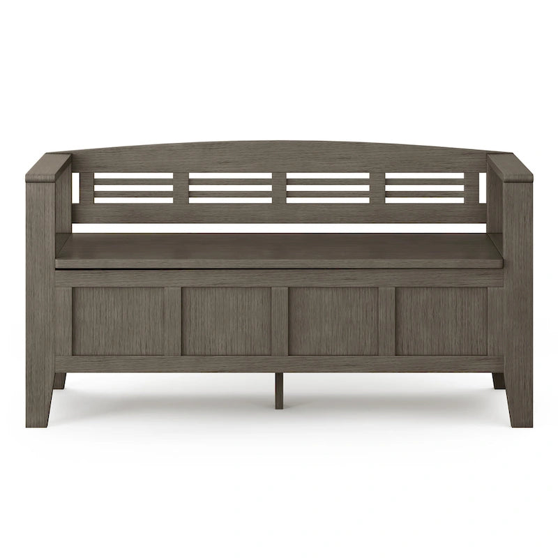 Banc de rangement d'entrée contemporain en bois massif de 122 cm de large