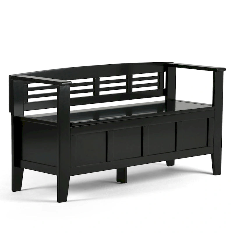 Banc de rangement d'entrée contemporain en bois massif de 122 cm de large
