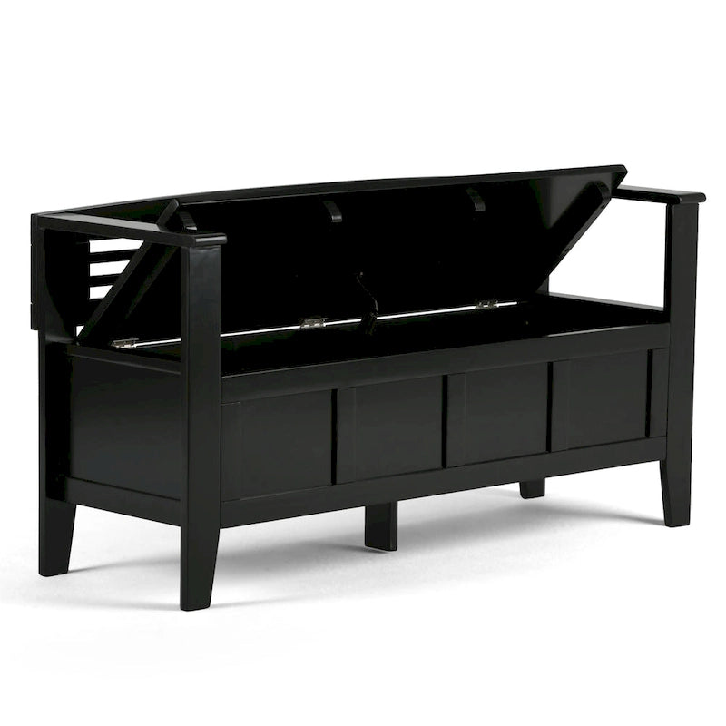 Banc de rangement d'entrée contemporain en bois massif de 122 cm de large