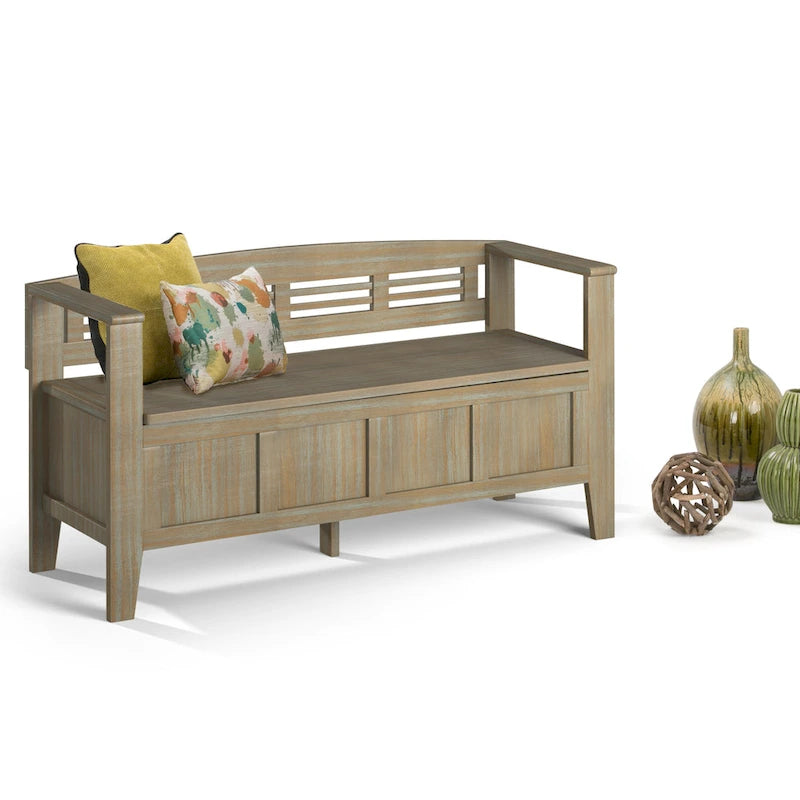 Banc de rangement d'entrée contemporain en bois massif de 122 cm de large
