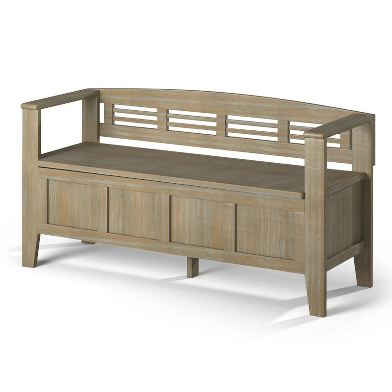 Banc de rangement d'entrée contemporain en bois massif de 122 cm de large