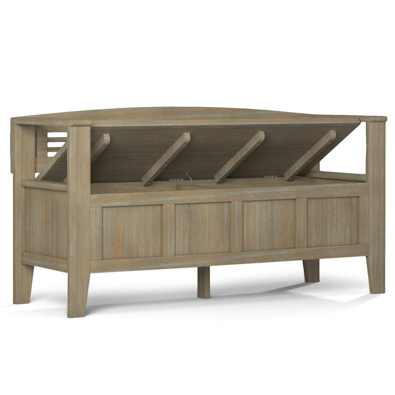 Banc de rangement d'entrée contemporain en bois massif de 122 cm de large