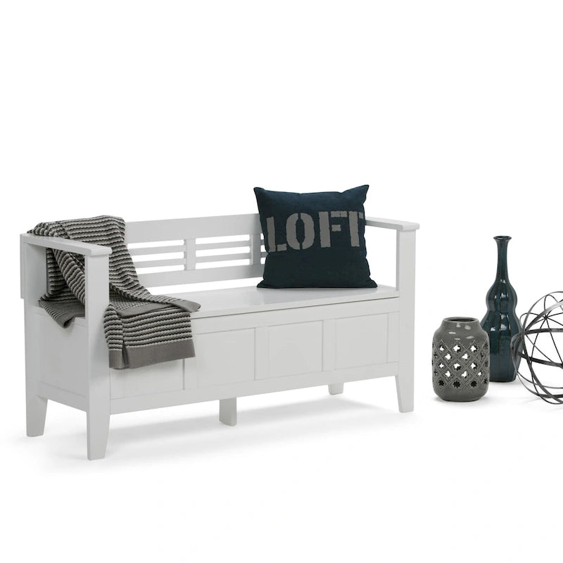 Banc de rangement d'entrée contemporain en bois massif de 122 cm de large