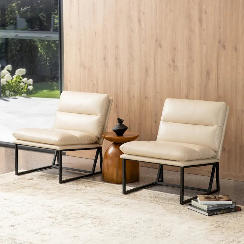 Glitzhome Set of 2 30.25H Modern Ergonomic PU Accent Armless Chair