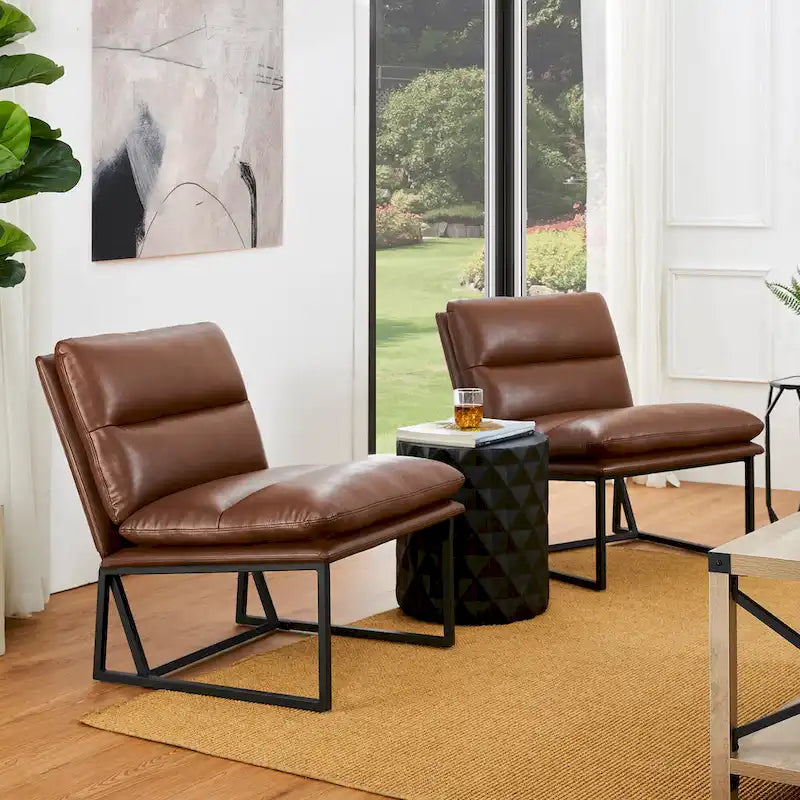 Chaise d'appoint ergonomique moderne en PU sans accoudoirs, hauteur 76,8 cm
