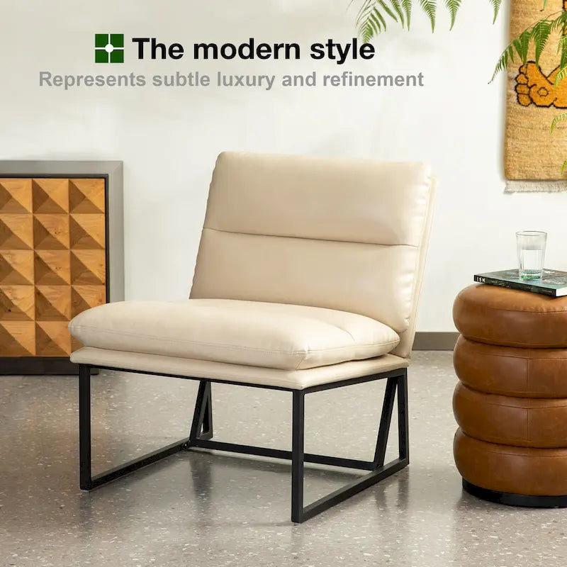 Chaise d'appoint ergonomique moderne en PU sans accoudoirs, hauteur 76,8 cm