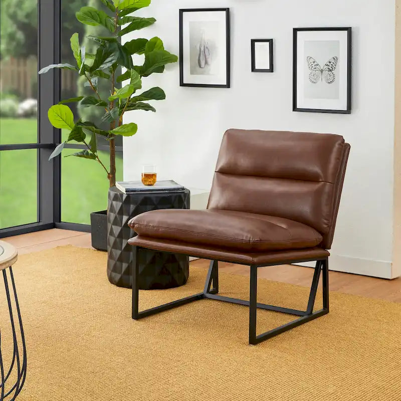 Chaise d'appoint ergonomique moderne en PU sans accoudoirs, hauteur 76,8 cm