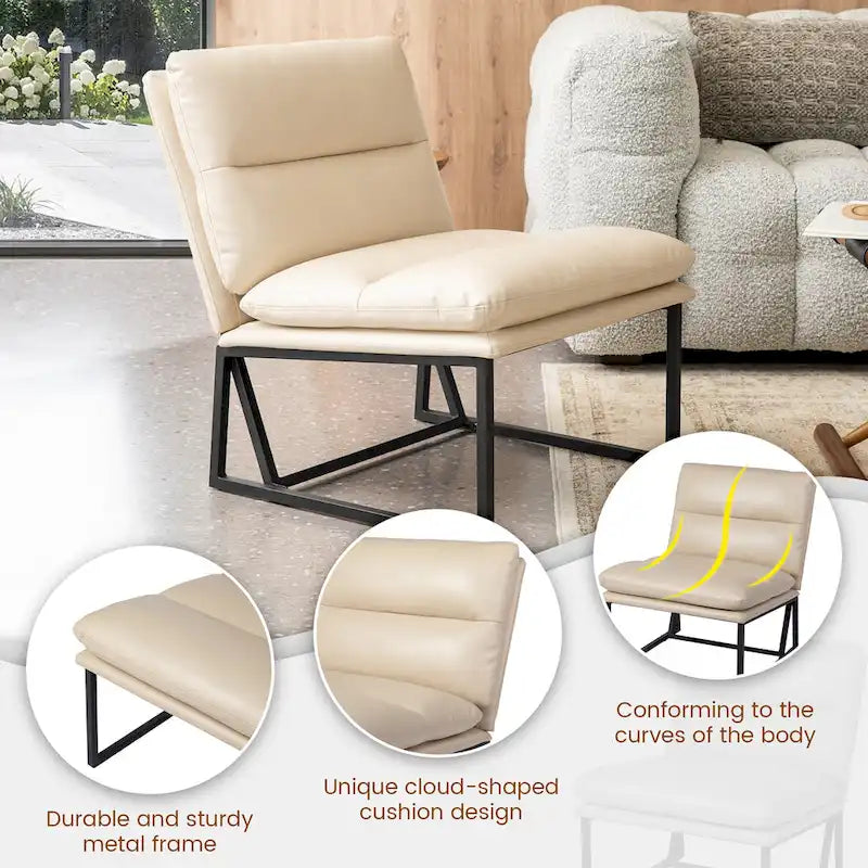 Chaise d'appoint ergonomique moderne en PU sans accoudoirs, hauteur 76,8 cm