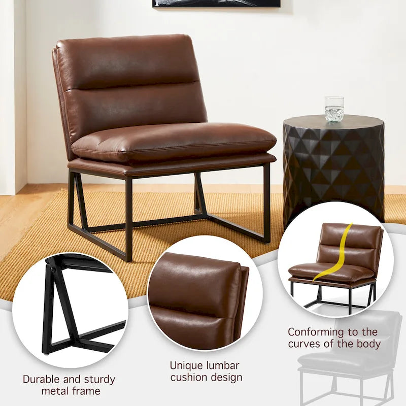 Chaise d'appoint ergonomique moderne en PU sans accoudoirs, hauteur 76,8 cm