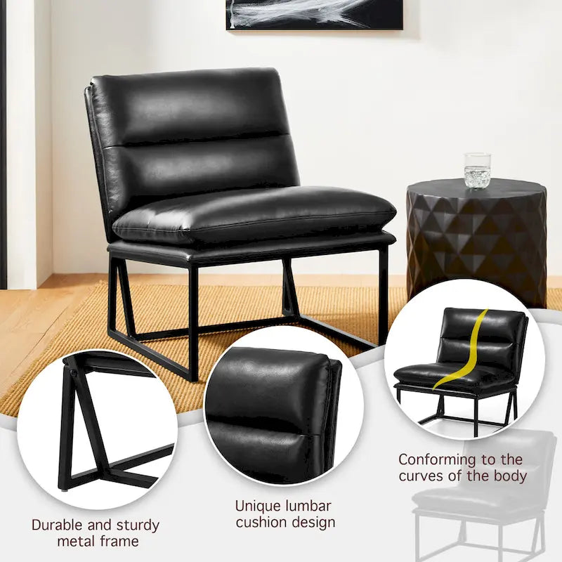 Chaise d'appoint ergonomique moderne en PU sans accoudoirs, hauteur 76,8 cm