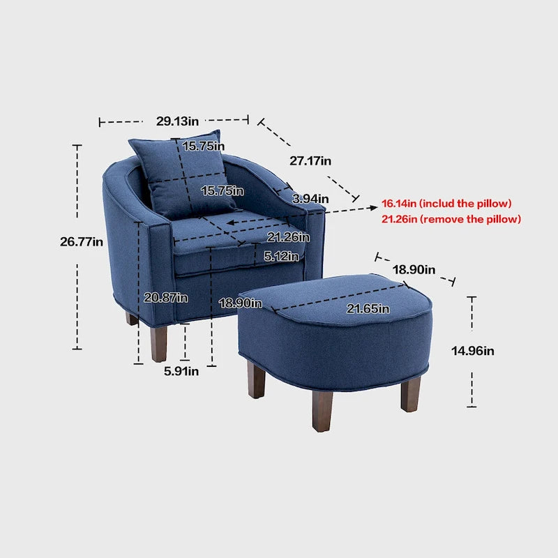 Fauteuil club d'appoint Mid-Century Modern avec dossier capitonné et accoudoirs arrondis