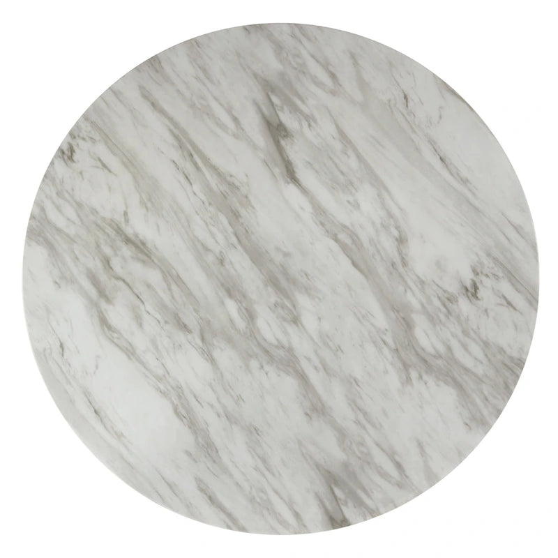 Table à manger ronde avec plateau en faux marbre et étagère inférieure