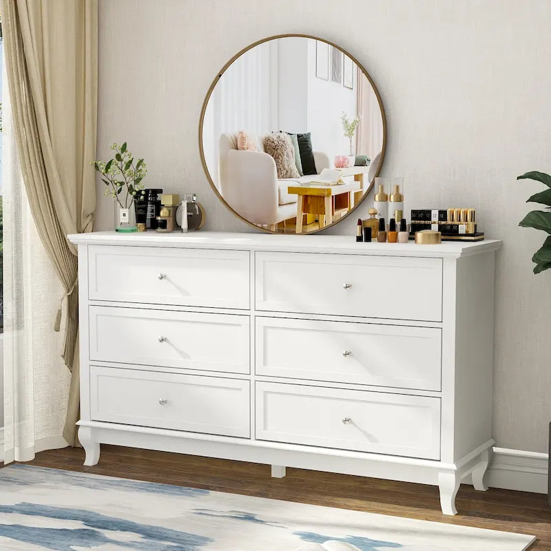 Commode double en bois à 6 tiroirs profonds pour chambre à coucher