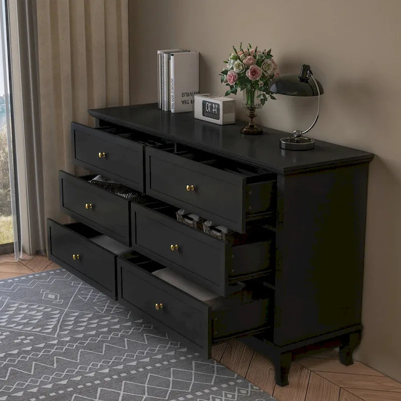 Commode double en bois à 6 tiroirs profonds pour chambre à coucher