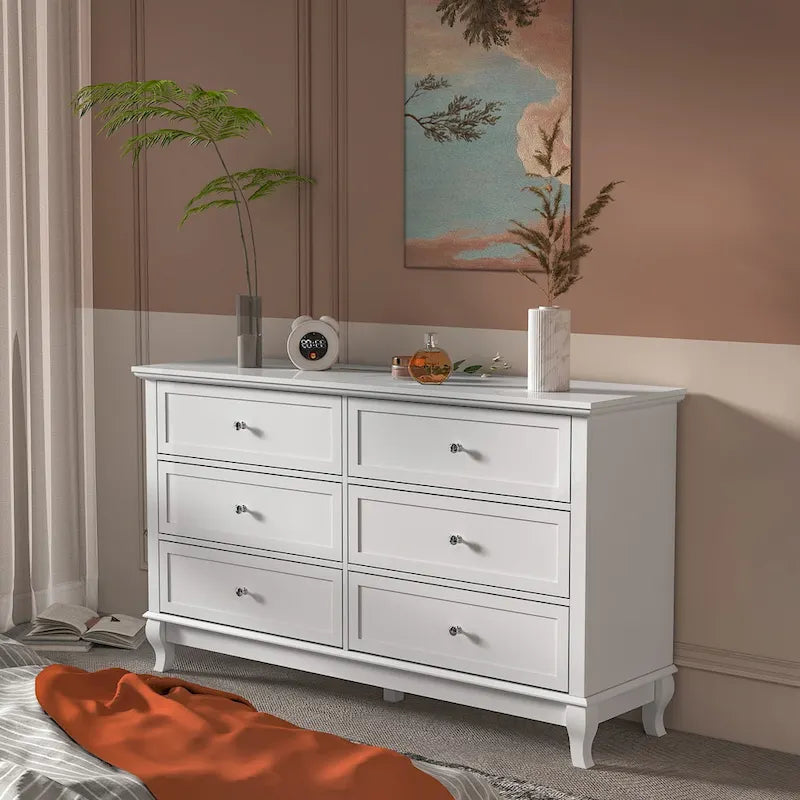 Commode double en bois à 6 tiroirs profonds pour chambre à coucher