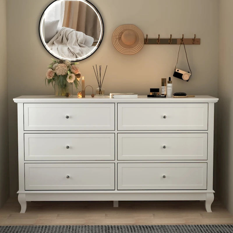 Commode double en bois à 6 tiroirs profonds pour chambre à coucher
