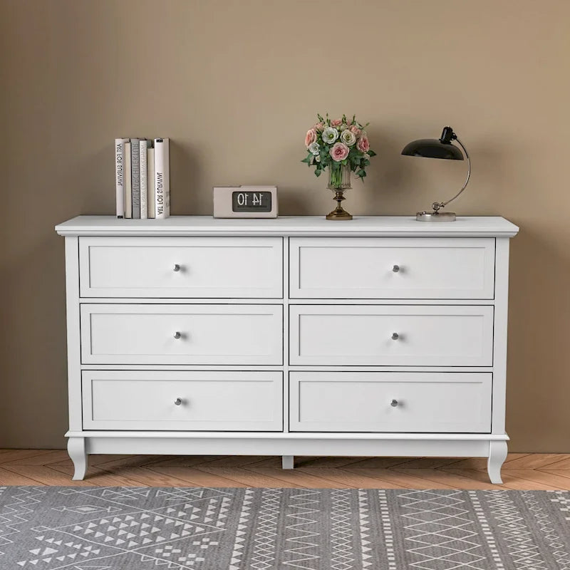 Commode double en bois à 6 tiroirs profonds pour chambre à coucher