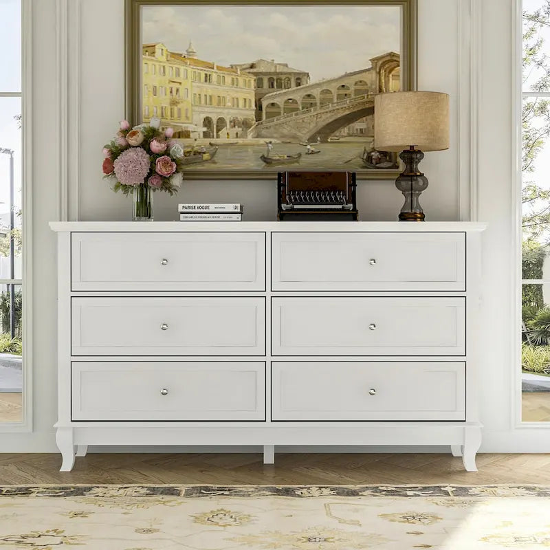Commode double en bois à 6 tiroirs profonds pour chambre à coucher