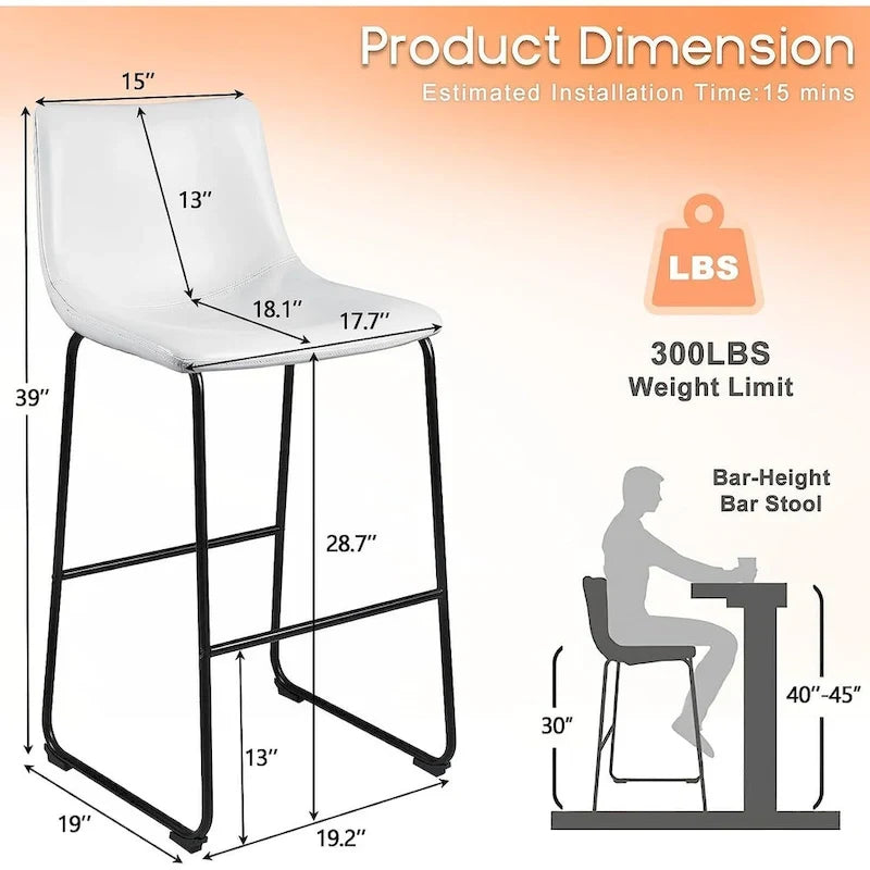 Tabouret de bar hauteur comptoir en similicuir avec cadre en fer, 76 cm