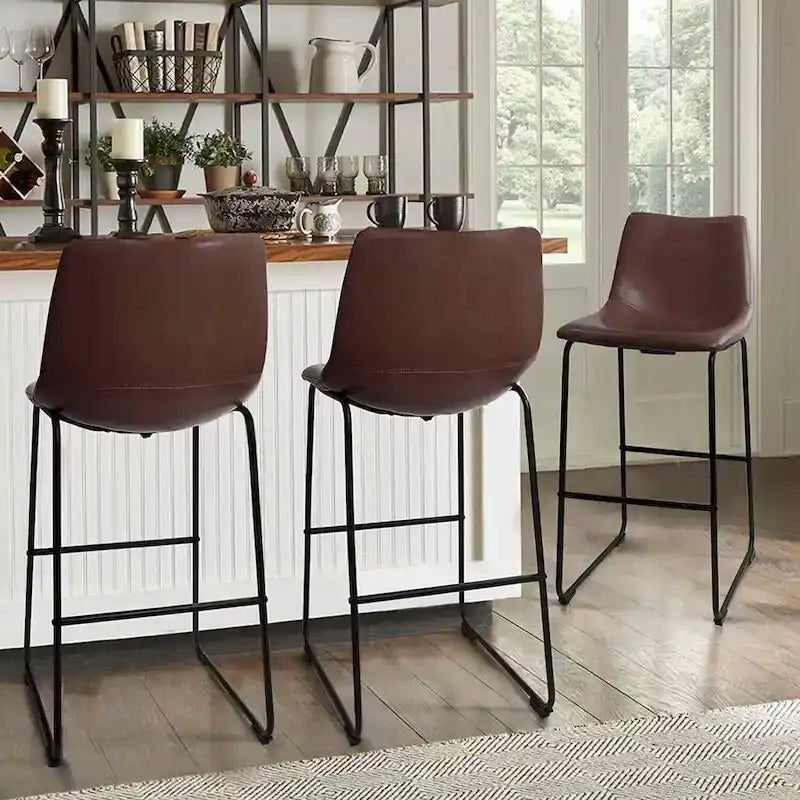 Tabouret de bar hauteur comptoir en similicuir avec cadre en fer, 76 cm