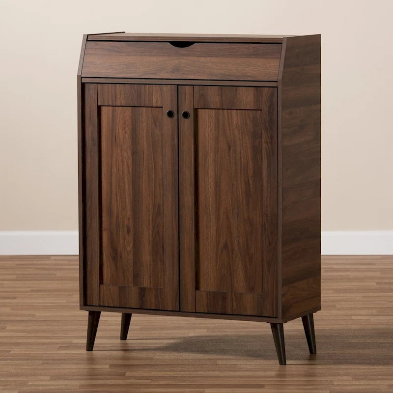 Meuble à chaussures à 2 portes en noyer brun, style Mid-Century