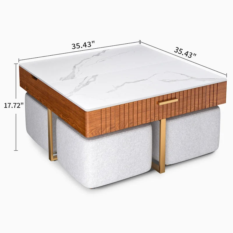 Table basse relevable avec rangement dissimulé et tiroir