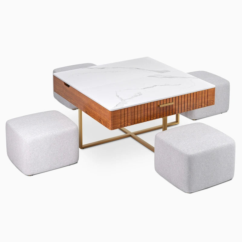 Table basse relevable avec rangement dissimulé et tiroir