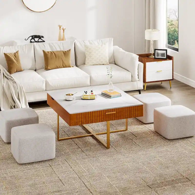 Table basse relevable avec rangement dissimulé et tiroir