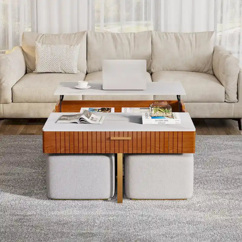 Table basse relevable avec rangement dissimulé et tiroir