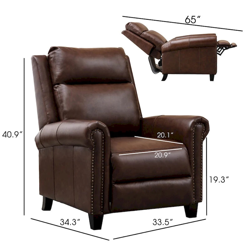 Fauteuil inclinable en cuir véritable avec accoudoirs et dossier confortables
