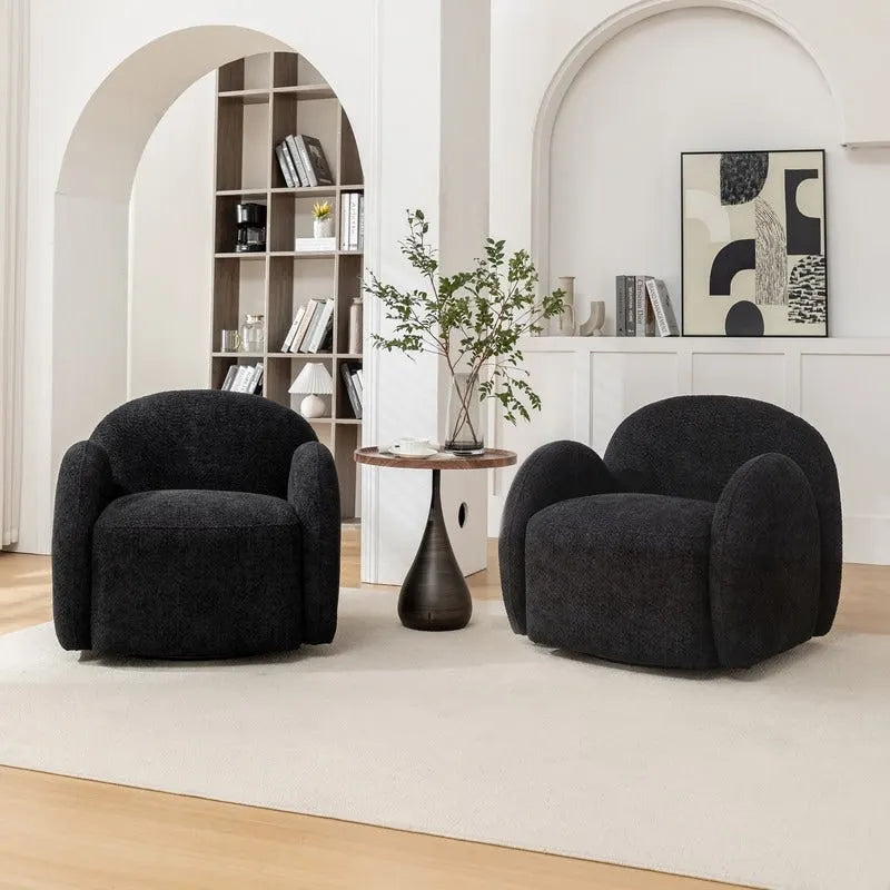Fauteuil pivotant d'appoint capitonné en bouclette, style glamour moderne avec base pivotante à 360 degrés