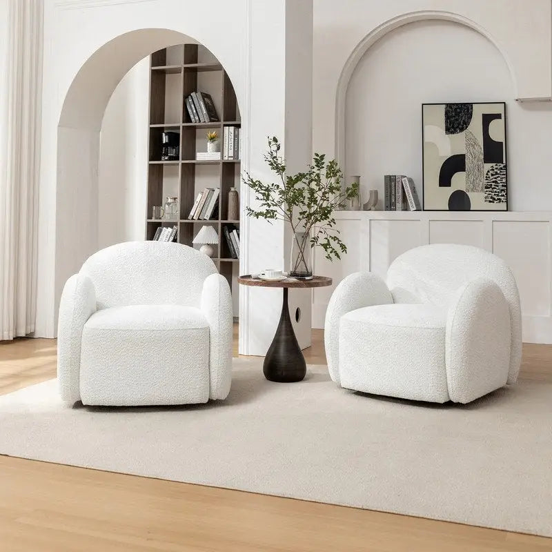 Fauteuil pivotant d'appoint capitonné en bouclette, style glamour moderne avec base pivotante à 360 degrés