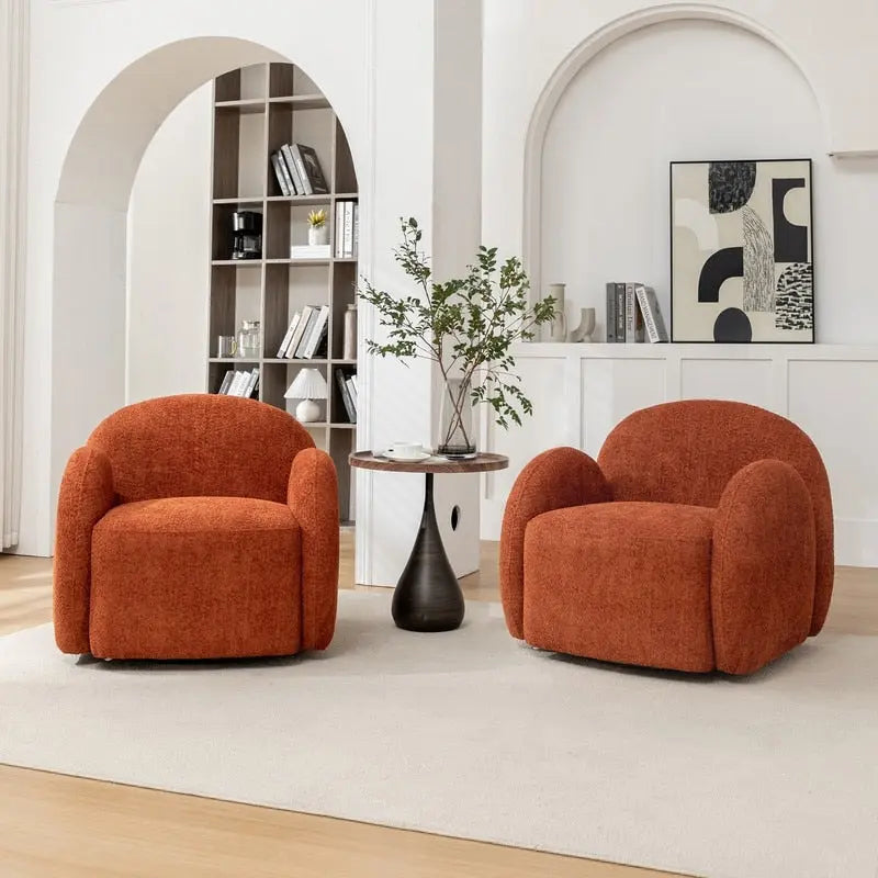 Fauteuil pivotant d'appoint capitonné en bouclette, style glamour moderne avec base pivotante à 360 degrés