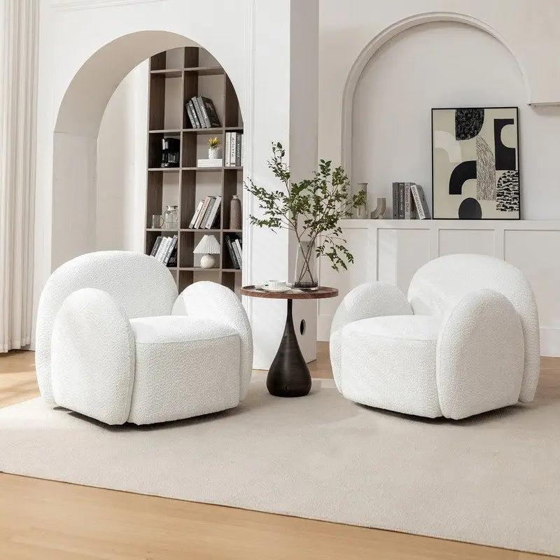 Fauteuil pivotant d'appoint capitonné en bouclette, style glamour moderne avec base pivotante à 360 degrés