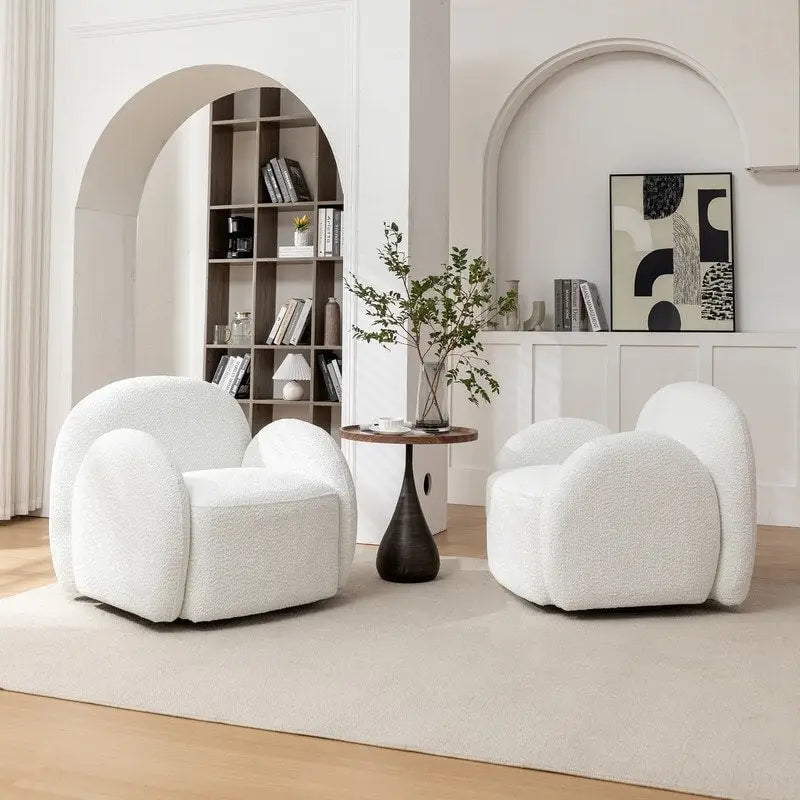 Fauteuil pivotant d'appoint capitonné en bouclette, style glamour moderne avec base pivotante à 360 degrés