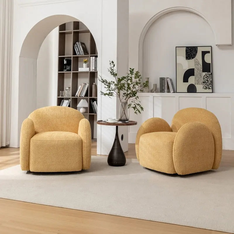 Fauteuil pivotant d'appoint capitonné en bouclette, style glamour moderne avec base pivotante à 360 degrés