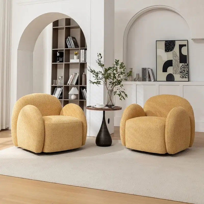 Fauteuil pivotant d'appoint capitonné en bouclette, style glamour moderne avec base pivotante à 360 degrés