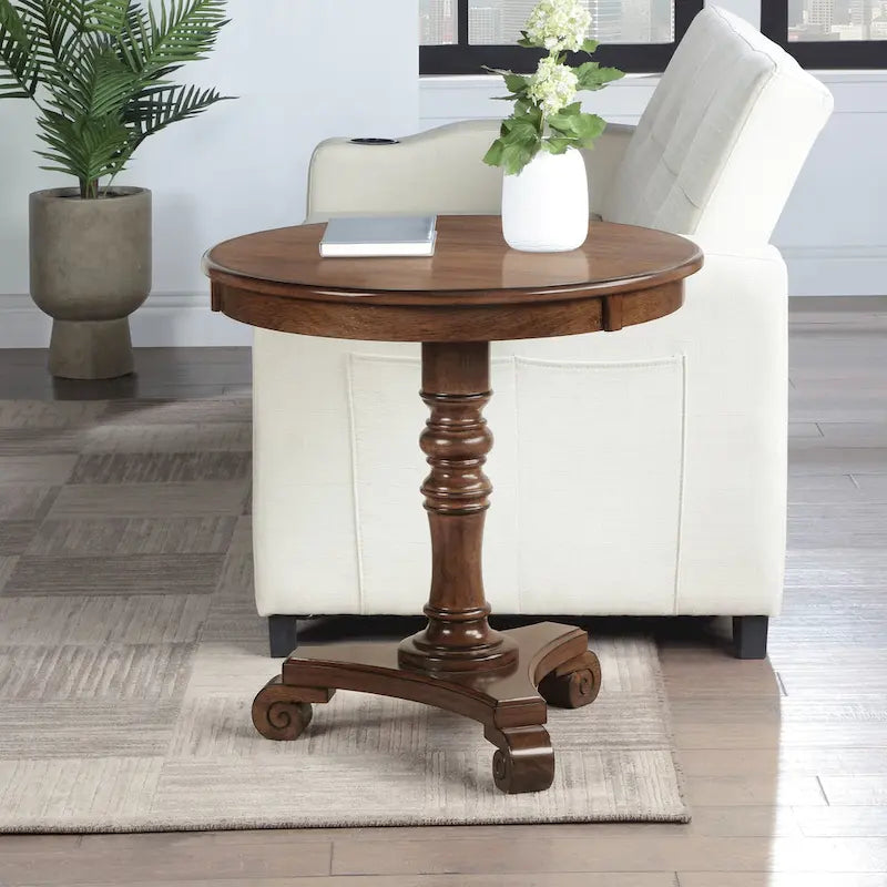 Table d'appoint traditionnelle à fuseau tourné avec base à volutes