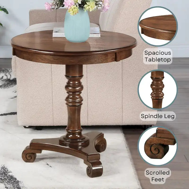 Table d'appoint traditionnelle à fuseau tourné avec base à volutes