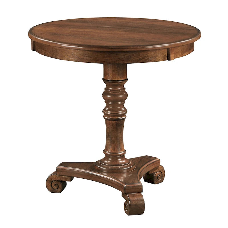 Table d'appoint traditionnelle à fuseau tourné avec base à volutes