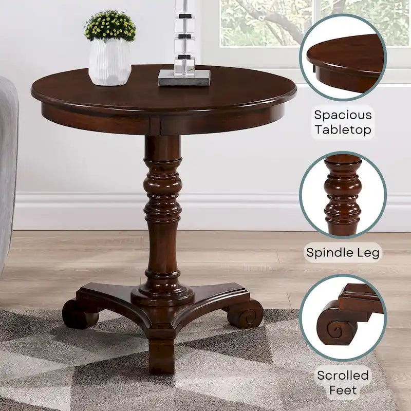 Table d'appoint traditionnelle à fuseau tourné avec base à volutes