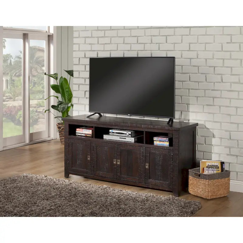 Meuble TV en bois massif de 165 cm de large avec rangement