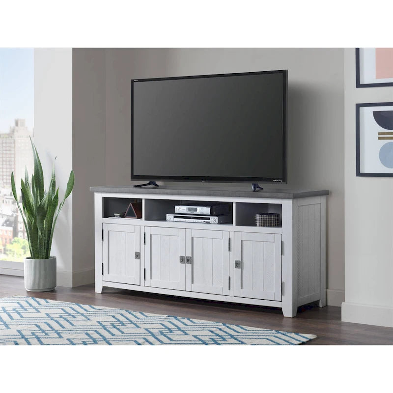 Meuble TV en bois massif de 165 cm de large avec rangement