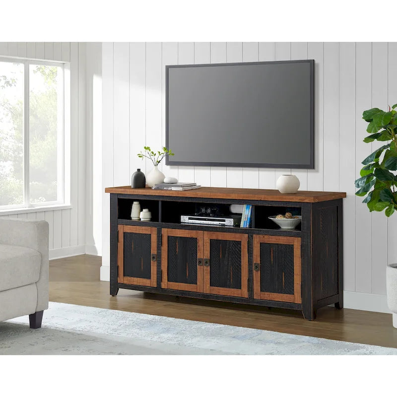 Meuble TV en bois massif de 165 cm de large avec rangement