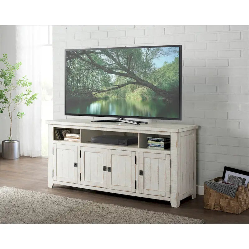Meuble TV en bois massif de 165 cm de large avec rangement