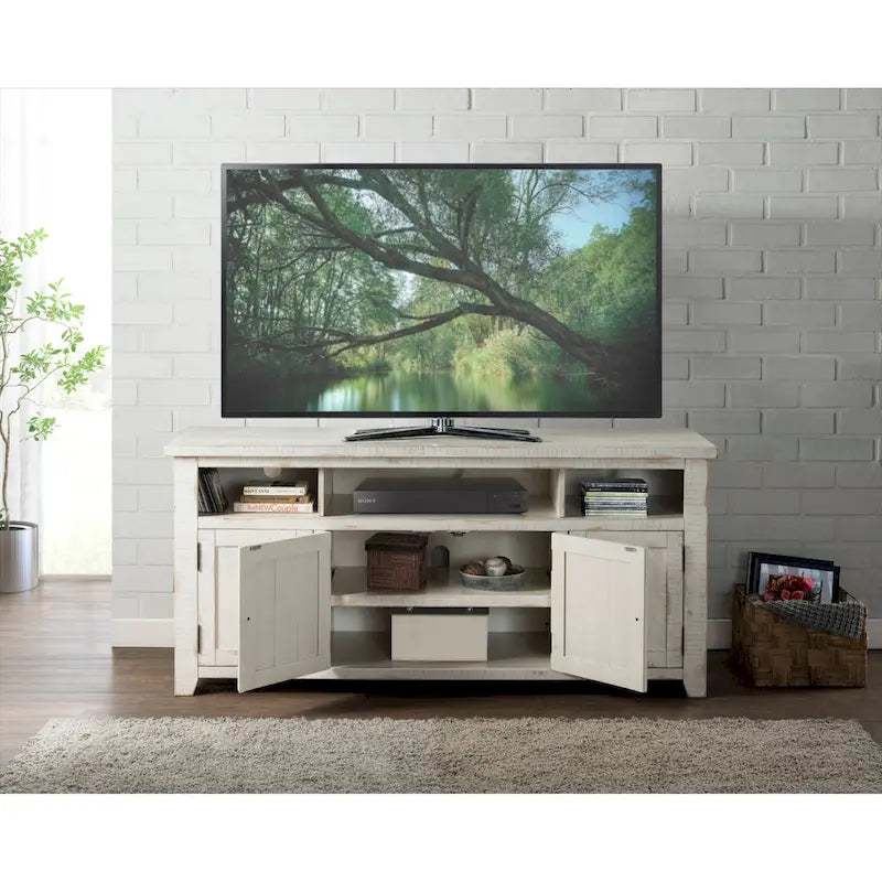 Meuble TV en bois massif de 165 cm de large avec rangement