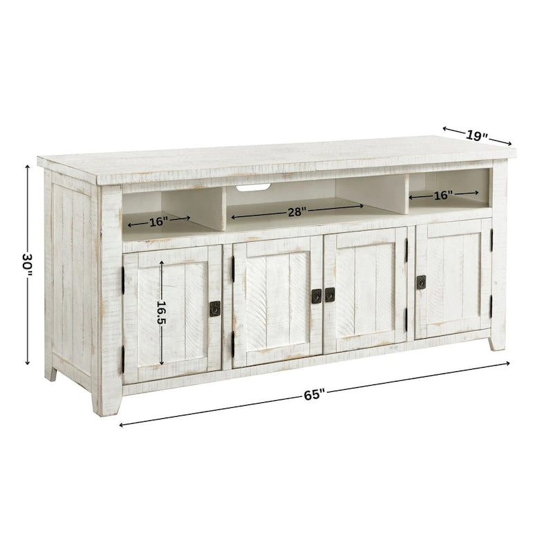 Meuble TV en bois massif de 165 cm de large avec rangement