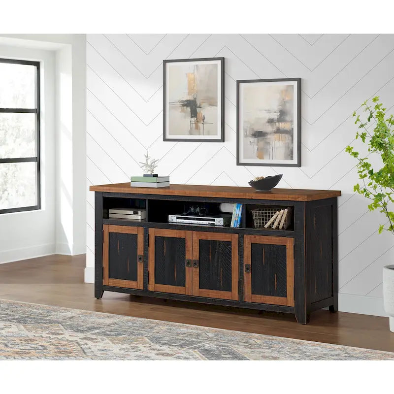 Meuble TV en bois massif de 165 cm de large avec rangement