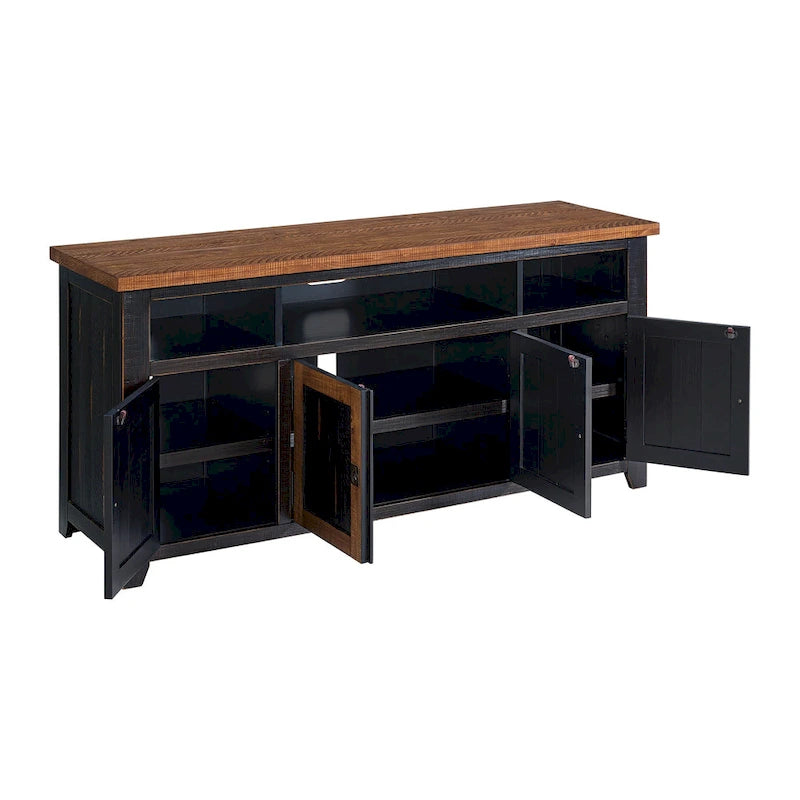 Meuble TV en bois massif de 165 cm de large avec rangement